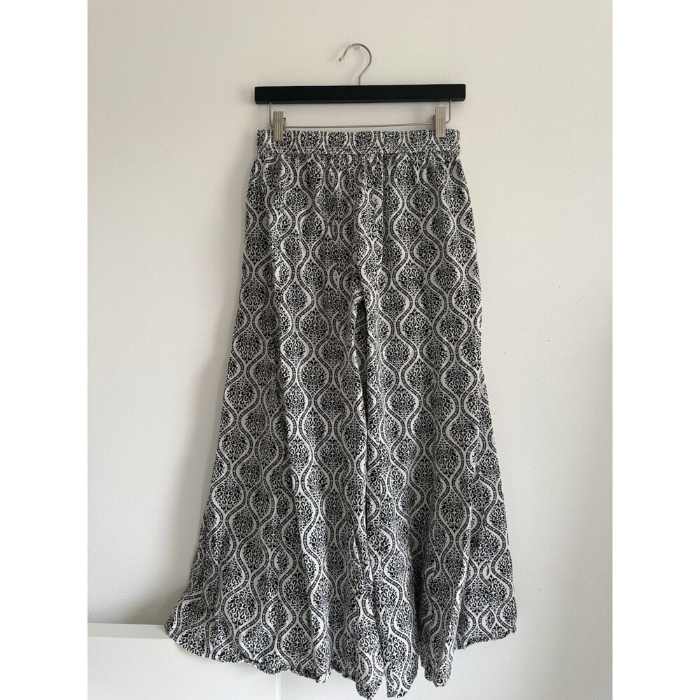 ✿ Boho Black White Cotton Culotte Skirt Pants Elastic Waist S 100% Cotton